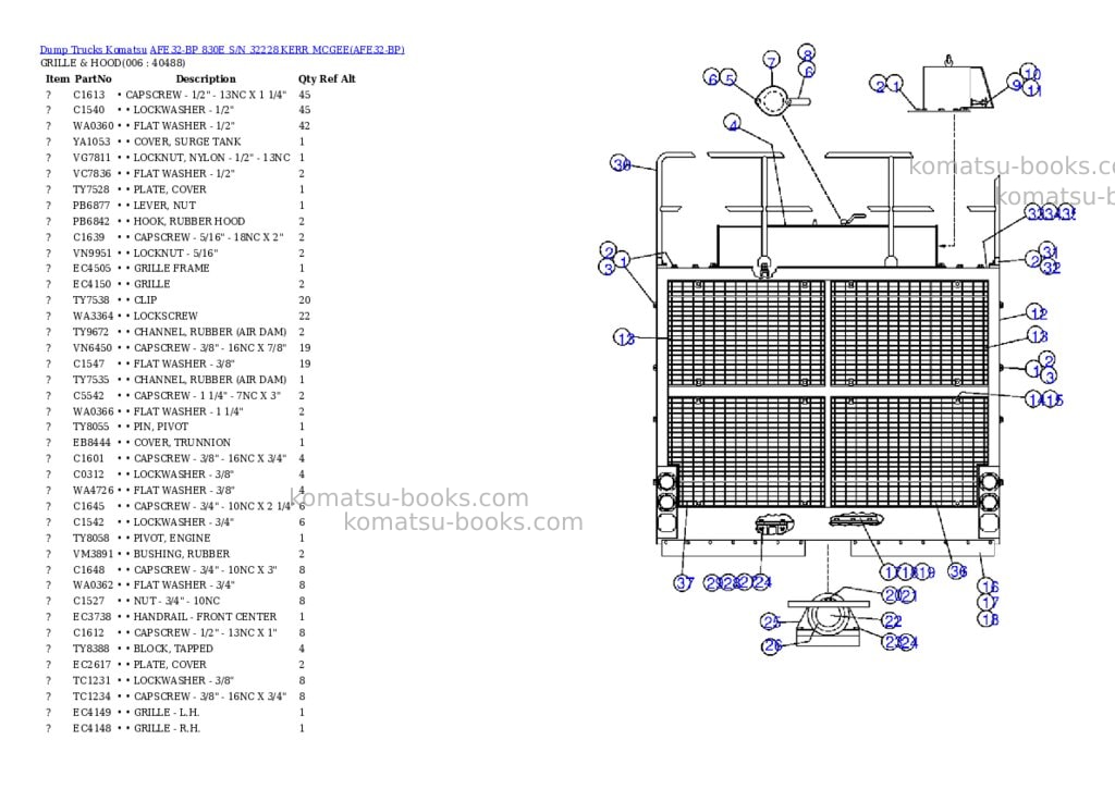 Komatsu afe32-bp 830e s/n 32228 kerr mcgee Parts catalog cover