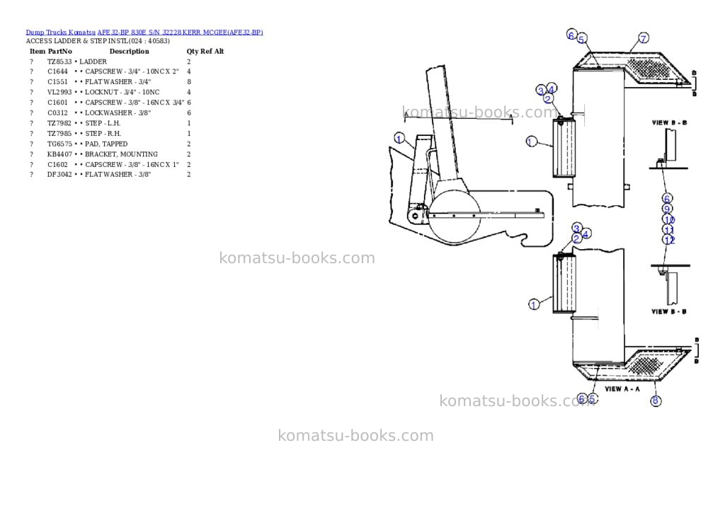 Komatsu afe32-bp 830e s/n 32228 kerr mcgee Parts catalog cover Page 10