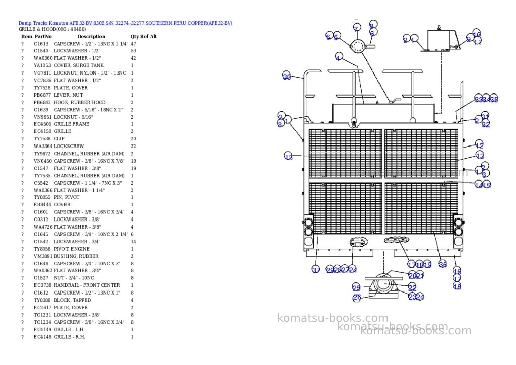 Komatsu afe32-bv 830e s/n 32274-32277 southern peru copper Parts catalog cover Komatsu afe32-bv 830e s/n 32274-32277 southern peru copper Parts catalog cover