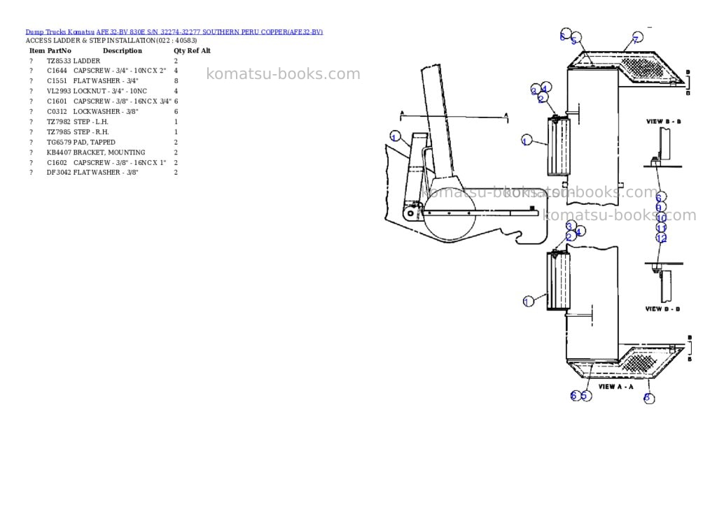 Komatsu afe32-bv 830e s/n 32274-32277 southern peru copper Parts catalog cover Page 9 Komatsu afe32-bv 830e s/n 32274-32277 southern peru copper Parts catalog cover Page 9