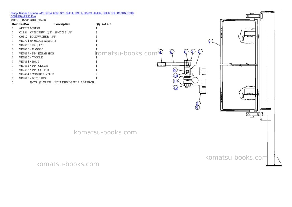 Komatsu afe32-da 830e s/n 32414, 32415, 32429, 32435, 32437 southern peru copper Parts catalog cover Page 9 Komatsu afe32-da 830e s/n 32414, 32415, 32429, 32435, 32437 southern peru copper Parts catalog cover Page 9