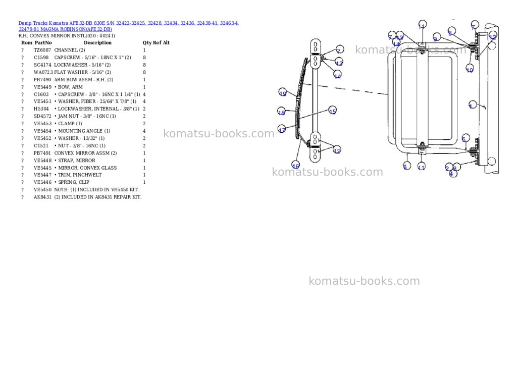 Komatsu afe32-db 830e s/n 32422-32425, 32428, 32434, 32436, 32438-41, 32463-4, 32479-81 magma robinson Parts catalog cover Page 10