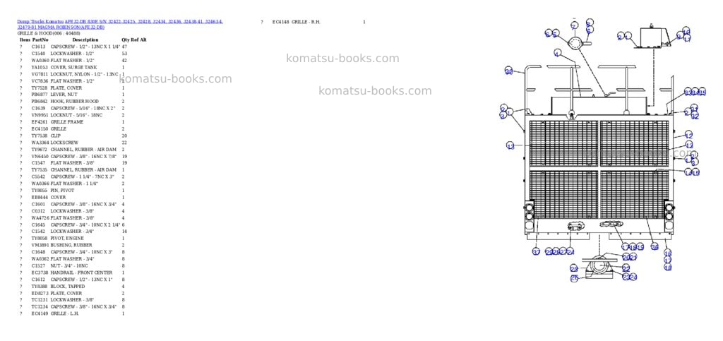 Komatsu afe32-db 830e s/n 32422-32425, 32428, 32434, 32436, 32438-41, 32463-4, 32479-81 magma robinson Parts catalog cover Page 3