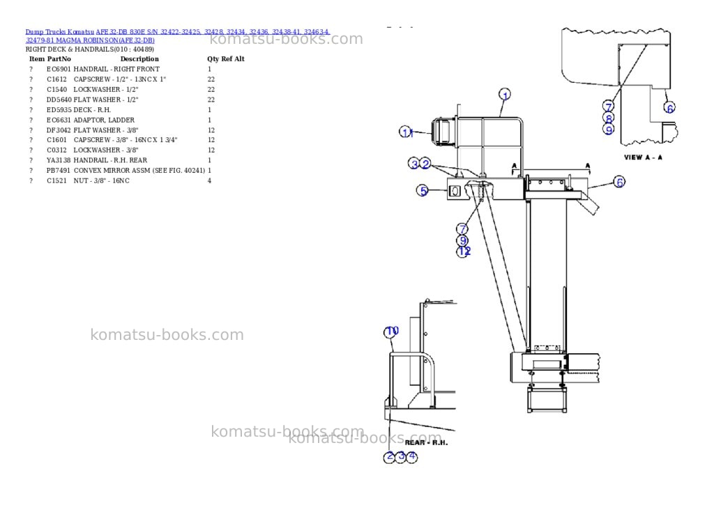 Komatsu afe32-db 830e s/n 32422-32425, 32428, 32434, 32436, 32438-41, 32463-4, 32479-81 magma robinson Parts catalog cover Page 5