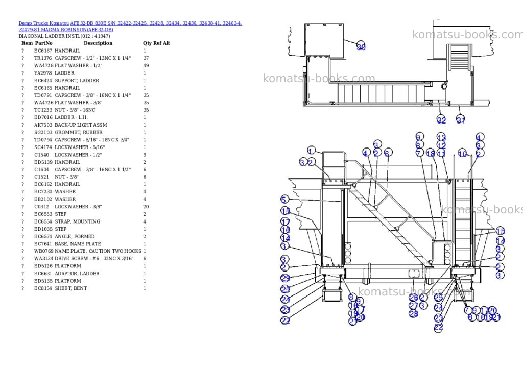 Komatsu afe32-db 830e s/n 32422-32425, 32428, 32434, 32436, 32438-41, 32463-4, 32479-81 magma robinson Parts catalog cover Page 6