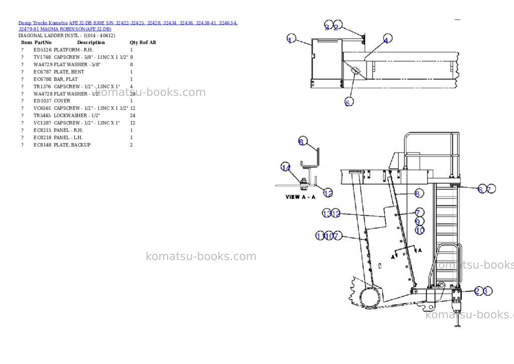 Komatsu afe32-db 830e s/n 32422-32425, 32428, 32434, 32436, 32438-41, 32463-4, 32479-81 magma robinson Parts catalog cover Page 7