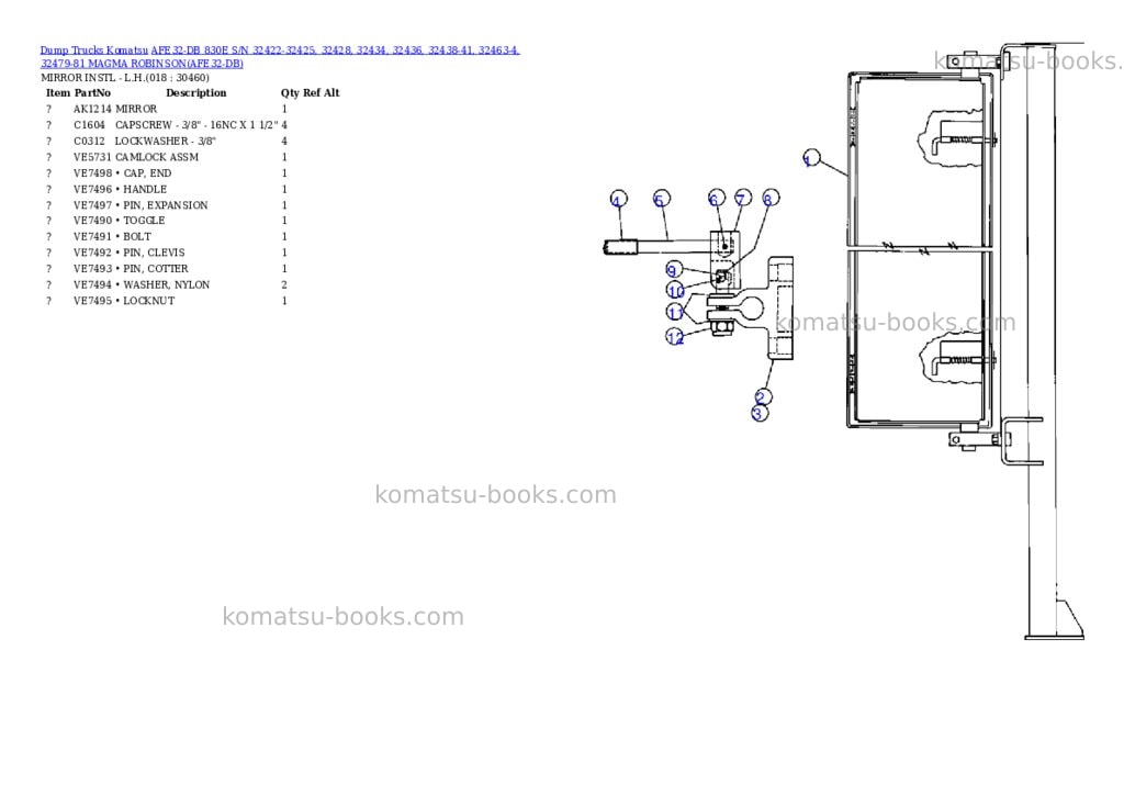 Komatsu afe32-db 830e s/n 32422-32425, 32428, 32434, 32436, 32438-41, 32463-4, 32479-81 magma robinson Parts catalog cover Page 9