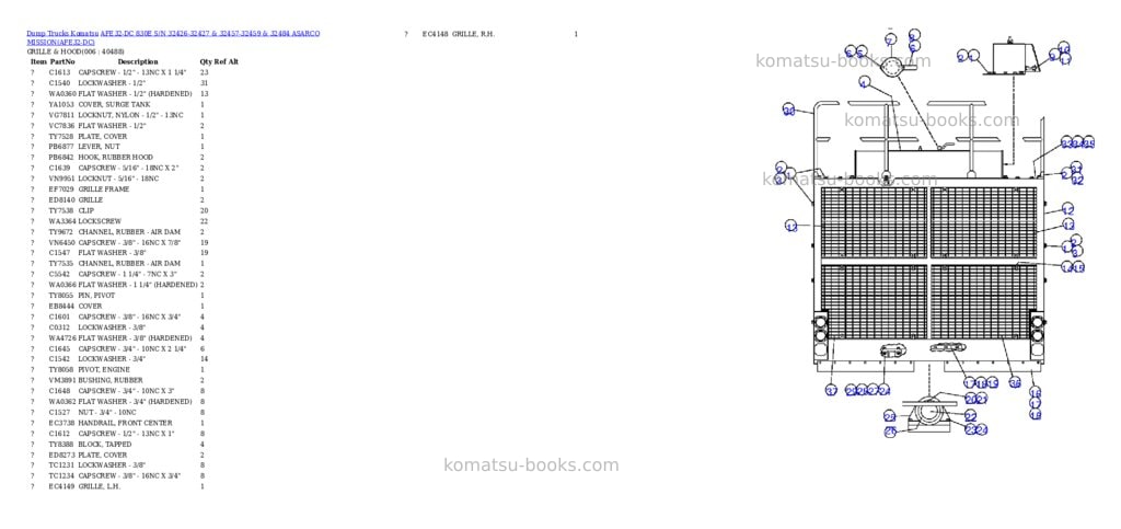 Komatsu afe32-dc 830e s/n 32426-32427 & 32457-32459 & 32484 asarco mission Parts catalog cover Page 3 Komatsu afe32-dc 830e s/n 32426-32427 & 32457-32459 & 32484 asarco mission Parts catalog cover Page 3