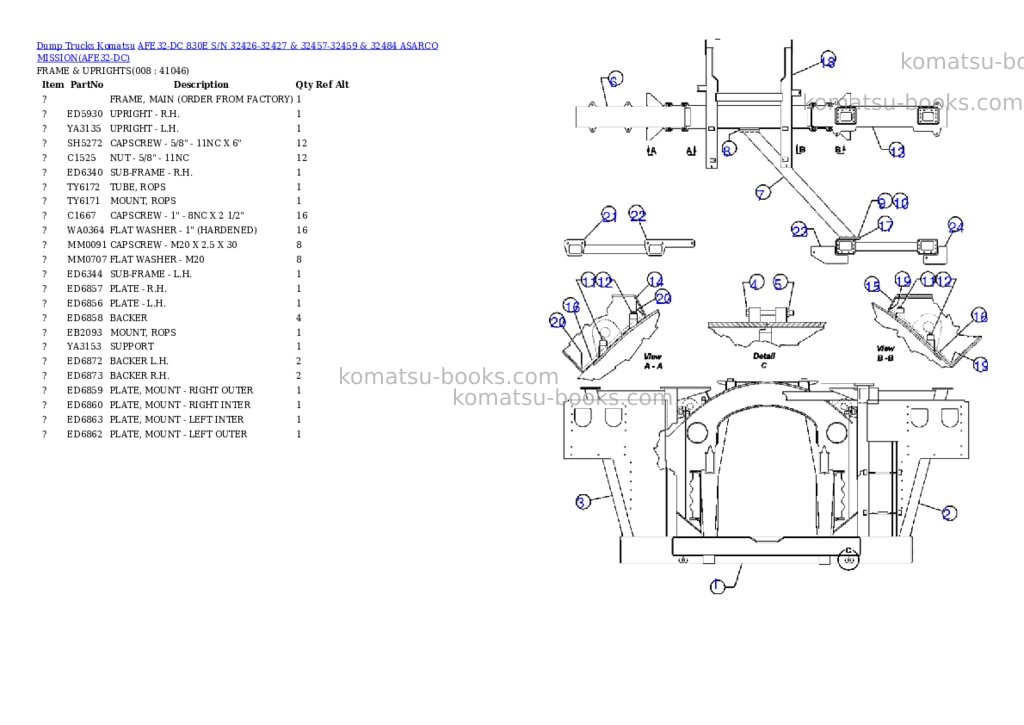 Komatsu afe32-dc 830e s/n 32426-32427 & 32457-32459 & 32484 asarco mission Parts catalog cover Page 4 Komatsu afe32-dc 830e s/n 32426-32427 & 32457-32459 & 32484 asarco mission Parts catalog cover Page 4