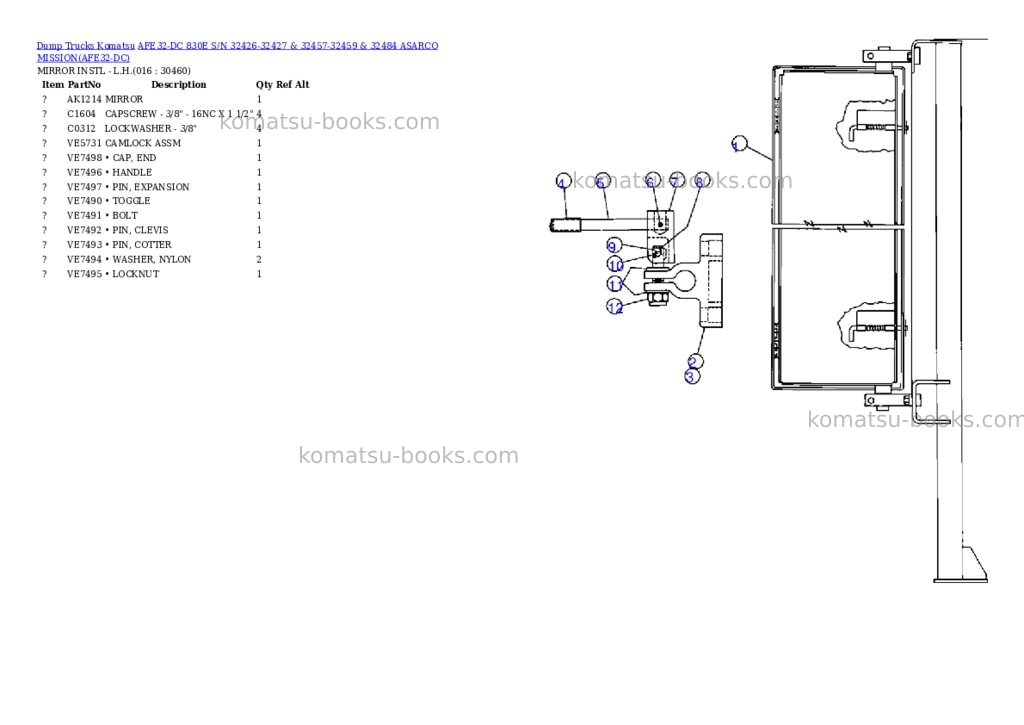Komatsu afe32-dc 830e s/n 32426-32427 & 32457-32459 & 32484 asarco mission Parts catalog cover Page 8 Komatsu afe32-dc 830e s/n 32426-32427 & 32457-32459 & 32484 asarco mission Parts catalog cover Page 8