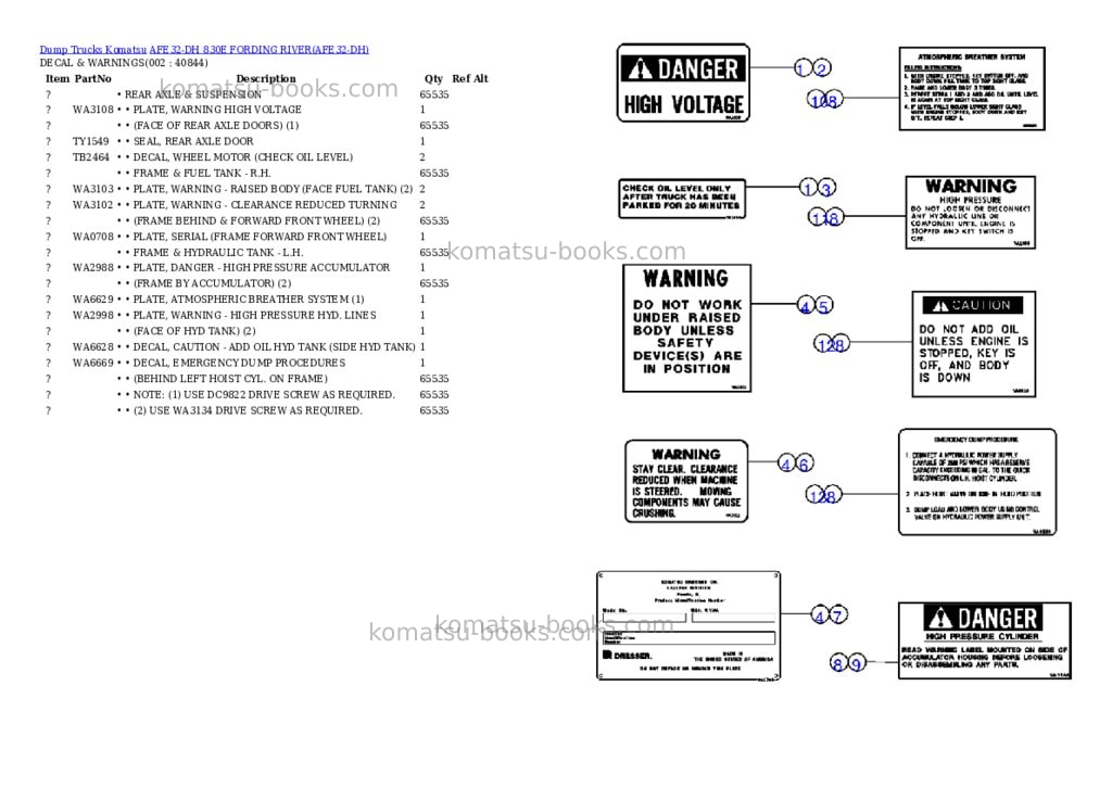 Komatsu afe32-dh 830e fording river Parts catalog cover Komatsu afe32-dh 830e fording river Parts catalog cover