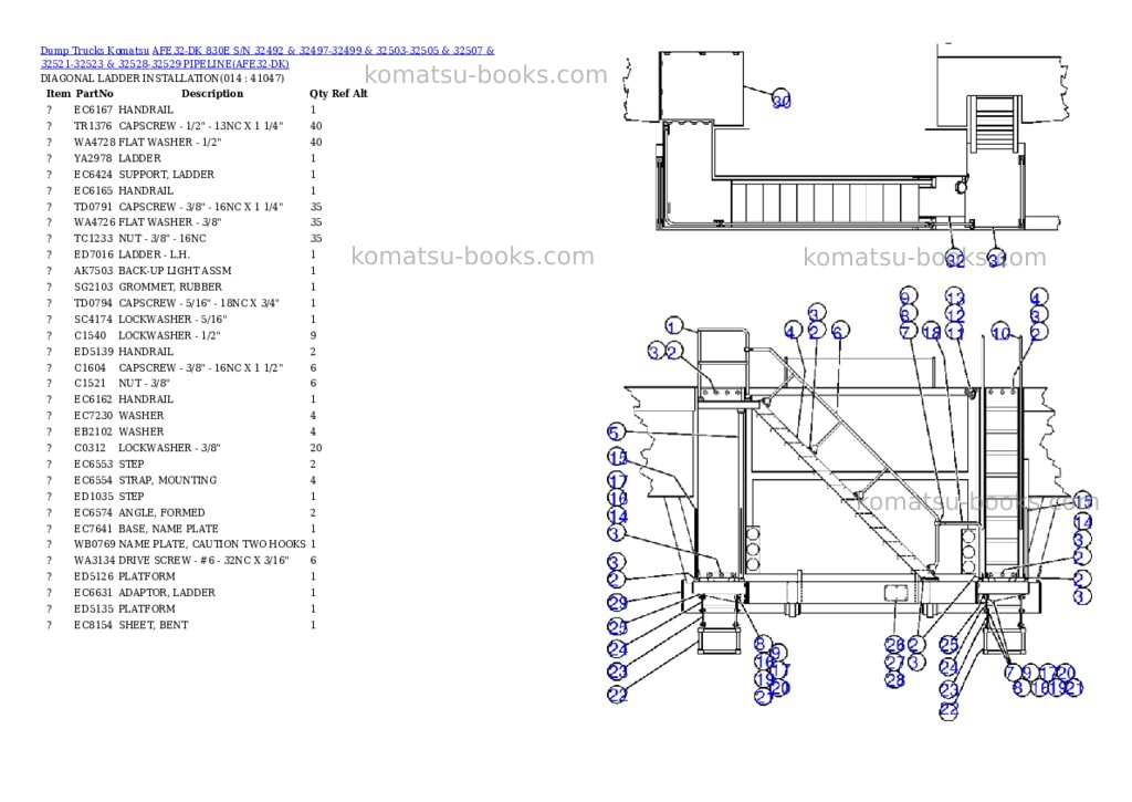 Komatsu afe32-dk 830e s/n 32492 & 32497-32499 & 32503-32505 & 32507 & 32521-32523 & 32528-32529 pipeline Parts catalog cover Page 6