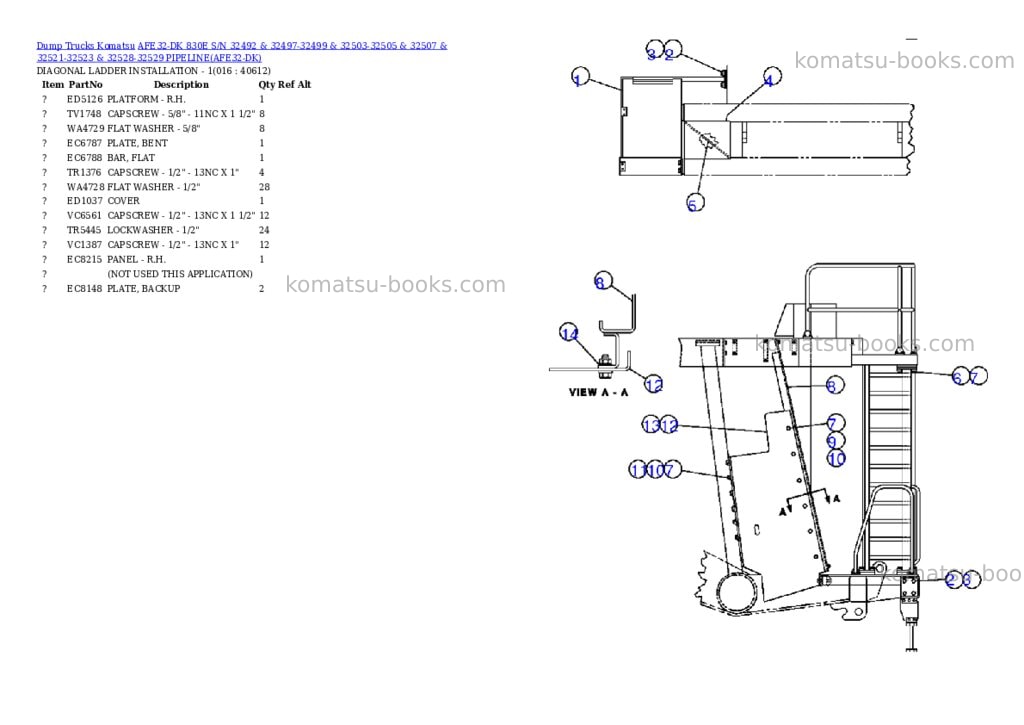 Komatsu afe32-dk 830e s/n 32492 & 32497-32499 & 32503-32505 & 32507 & 32521-32523 & 32528-32529 pipeline Parts catalog cover Page 7
