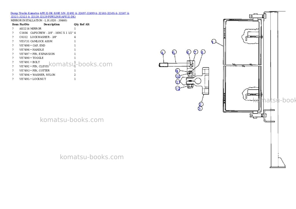 Komatsu afe32-dk 830e s/n 32492 & 32497-32499 & 32503-32505 & 32507 & 32521-32523 & 32528-32529 pipeline Parts catalog cover Page 9