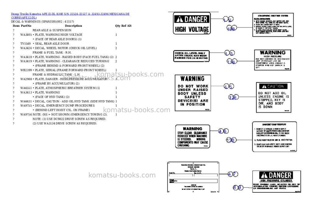 Komatsu afe32-dl 830e s/n 32524-32527 & 32493-32496 mexicana de cobre Parts catalog cover Komatsu afe32-dl 830e s/n 32524-32527 & 32493-32496 mexicana de cobre Parts catalog cover
