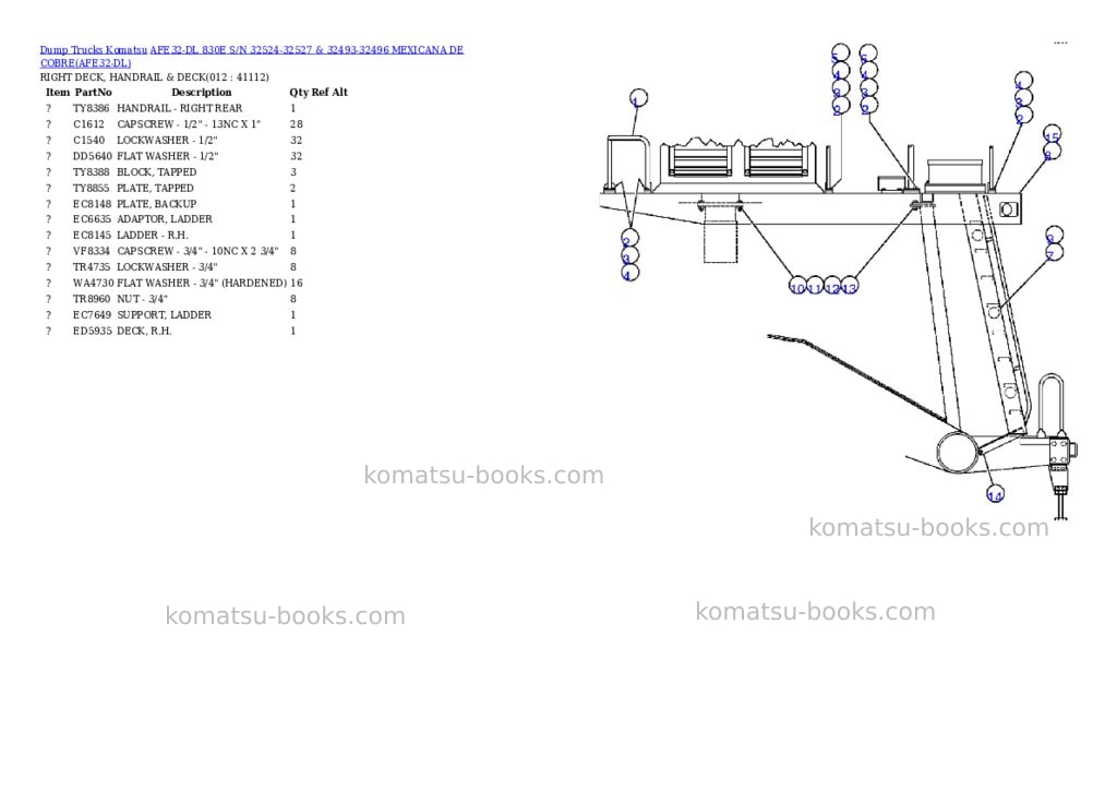 Komatsu afe32-dl 830e s/n 32524-32527 & 32493-32496 mexicana de cobre Parts catalog cover Page 6 Komatsu afe32-dl 830e s/n 32524-32527 & 32493-32496 mexicana de cobre Parts catalog cover Page 6