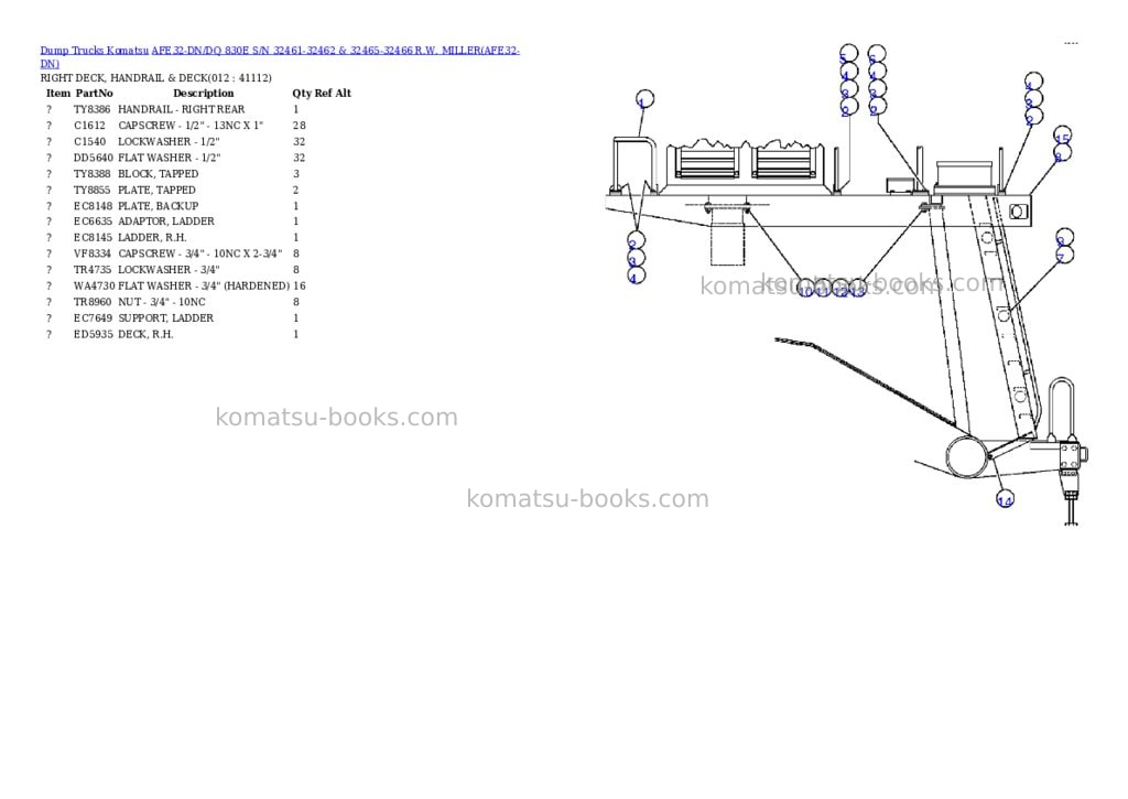 Komatsu afe32-dn/dq 830e s/n 32461-32462 & 32465-32466 r.w. miller Parts catalog cover Page 6 Komatsu afe32-dn/dq 830e s/n 32461-32462 & 32465-32466 r.w. miller Parts catalog cover Page 6