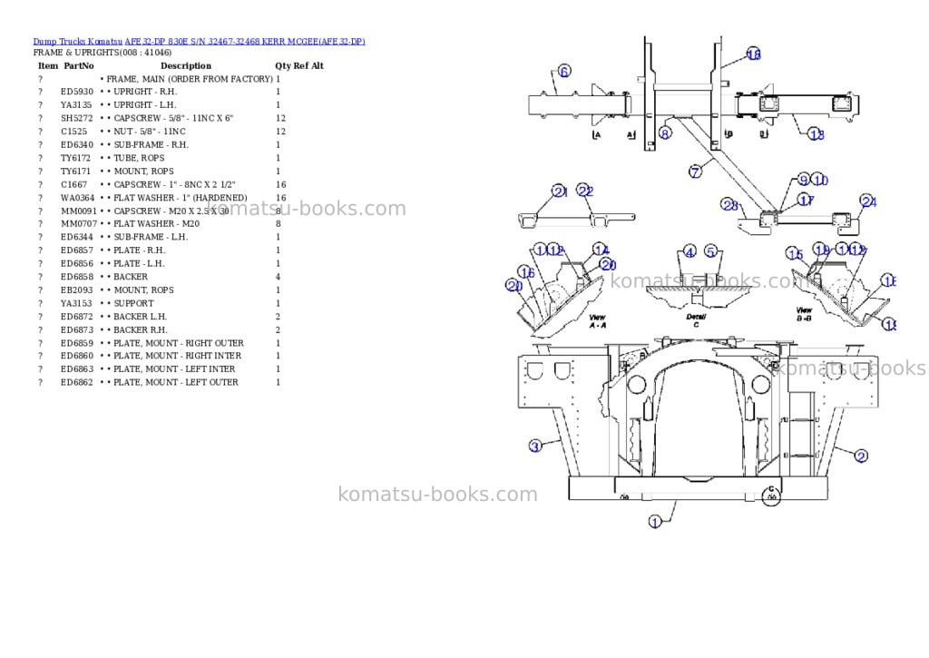 Komatsu afe32-dp 830e s/n 32467-32468 kerr mcgee Parts catalog cover Page 4 Komatsu afe32-dp 830e s/n 32467-32468 kerr mcgee Parts catalog cover Page 4