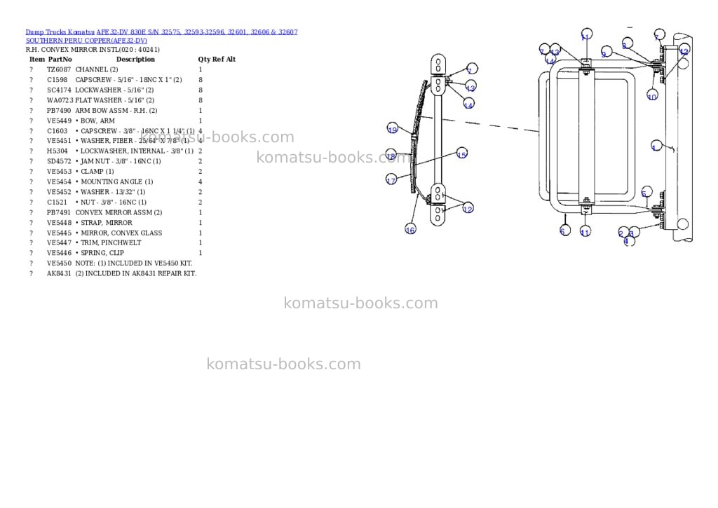 Komatsu afe32-dv 830e s/n 32575, 32593-32596, 32601, 32606 & 32607 southern peru copper Parts catalog cover Page 10 Komatsu afe32-dv 830e s/n 32575, 32593-32596, 32601, 32606 & 32607 southern peru copper Parts catalog cover Page 10