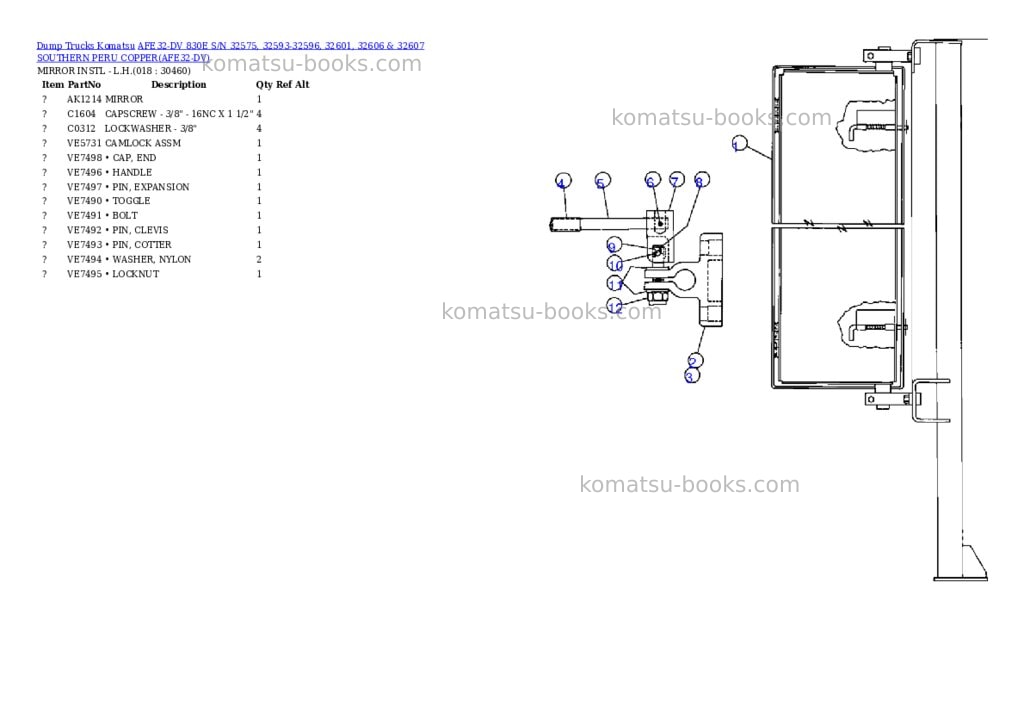 Komatsu afe32-dv 830e s/n 32575, 32593-32596, 32601, 32606 & 32607 southern peru copper Parts catalog cover Page 9 Komatsu afe32-dv 830e s/n 32575, 32593-32596, 32601, 32606 & 32607 southern peru copper Parts catalog cover Page 9