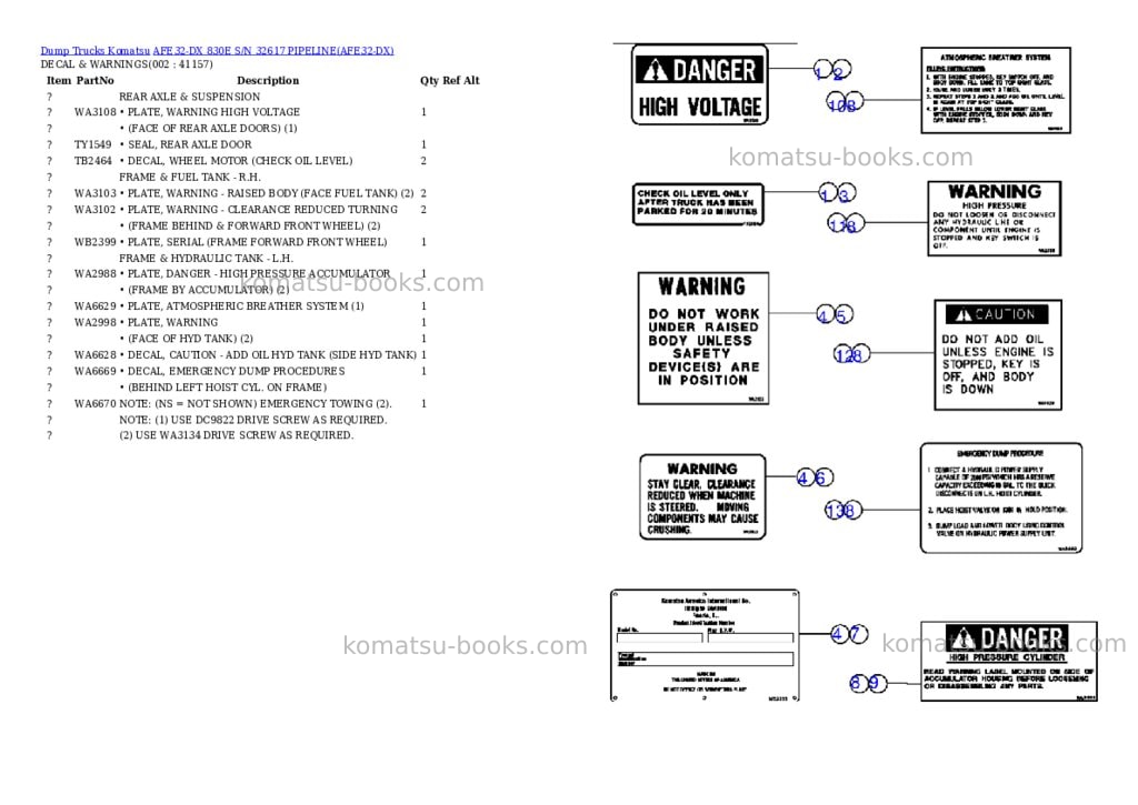 Komatsu afe32-dx 830e s/n 32617 pipeline Parts catalog cover