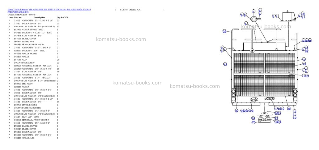 Komatsu afe32-dy 830e s/n 32610 & 32618-32619 & 32623-32624 & 32633 freeport Parts catalog cover Page 3