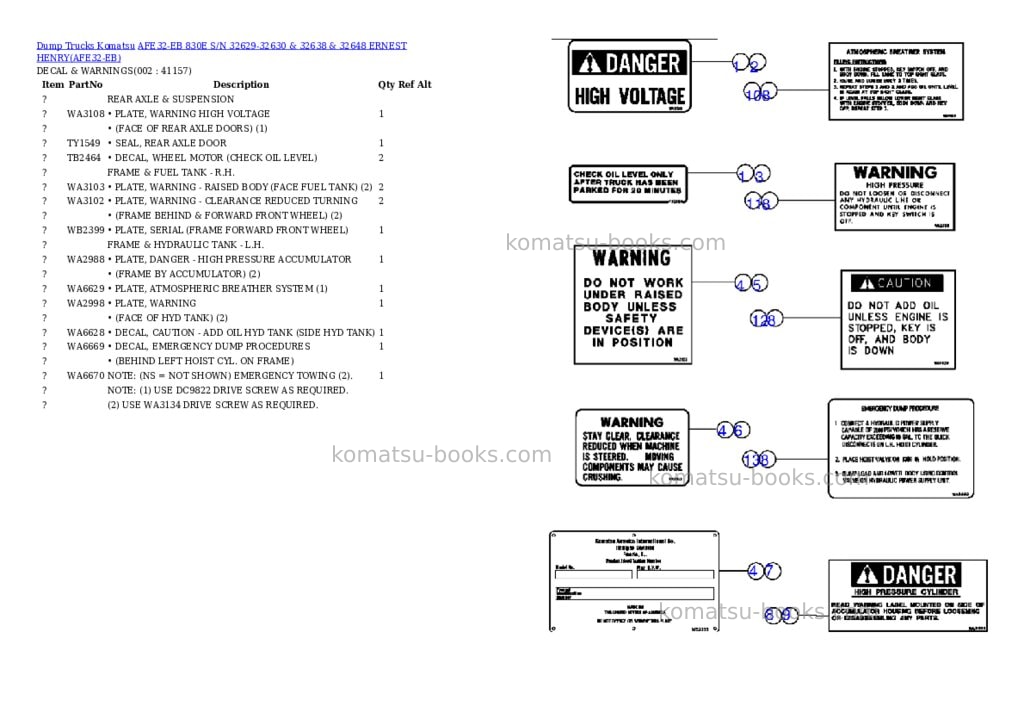 Komatsu afe32-eb 830e s/n 32629-32630 & 32638 & 32648 ernest henry Parts catalog cover Komatsu afe32-eb 830e s/n 32629-32630 & 32638 & 32648 ernest henry Parts catalog cover