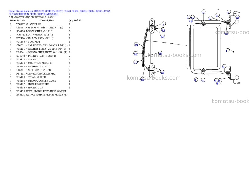 Komatsu afe32-eh 830e s/n 32677, 32678, 32692, 32693, 32697, 32709, 32752, 32756 southern peru copper Parts catalog cover Page 10 Komatsu afe32-eh 830e s/n 32677, 32678, 32692, 32693, 32697, 32709, 32752, 32756 southern peru copper Parts catalog cover Page 10
