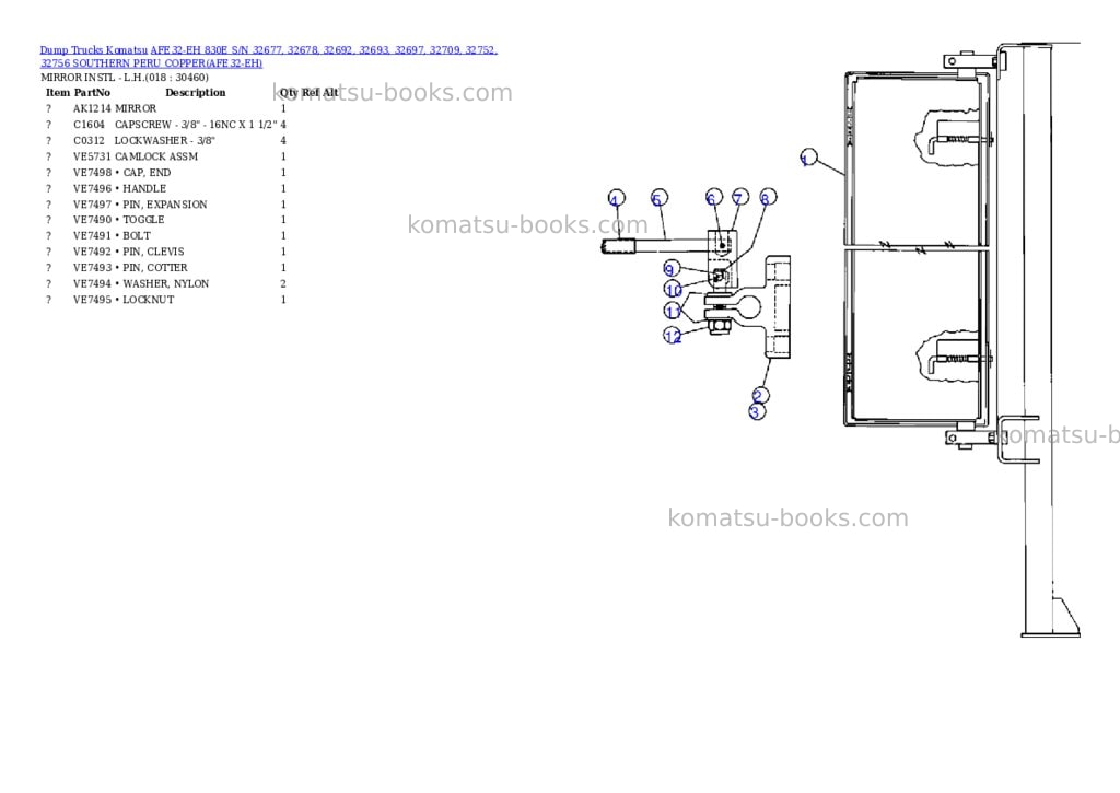Komatsu afe32-eh 830e s/n 32677, 32678, 32692, 32693, 32697, 32709, 32752, 32756 southern peru copper Parts catalog cover Page 9 Komatsu afe32-eh 830e s/n 32677, 32678, 32692, 32693, 32697, 32709, 32752, 32756 southern peru copper Parts catalog cover Page 9