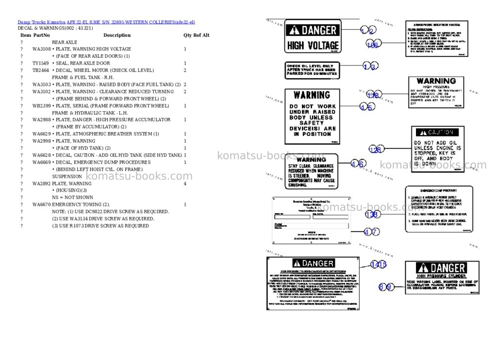 Komatsu afe32-el 830e s/n 32695 western colleries Parts catalog cover Komatsu afe32-el 830e s/n 32695 western colleries Parts catalog cover