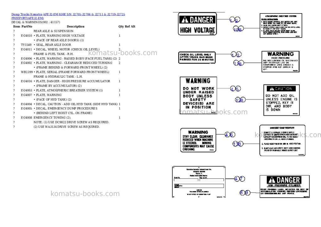 Komatsu afe32-em 830e s/n 32705-32706 & 32711 & 32719-32725 freeport Parts catalog cover Komatsu afe32-em 830e s/n 32705-32706 & 32711 & 32719-32725 freeport Parts catalog cover