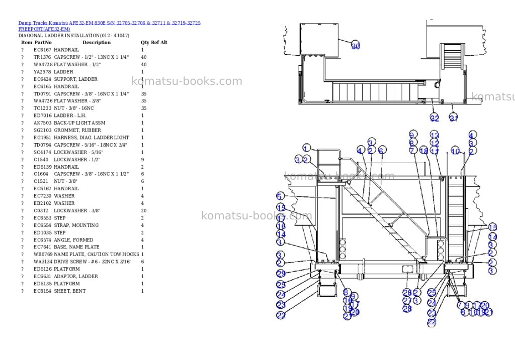 Komatsu afe32-em 830e s/n 32705-32706 & 32711 & 32719-32725 freeport Parts catalog cover Page 6 Komatsu afe32-em 830e s/n 32705-32706 & 32711 & 32719-32725 freeport Parts catalog cover Page 6