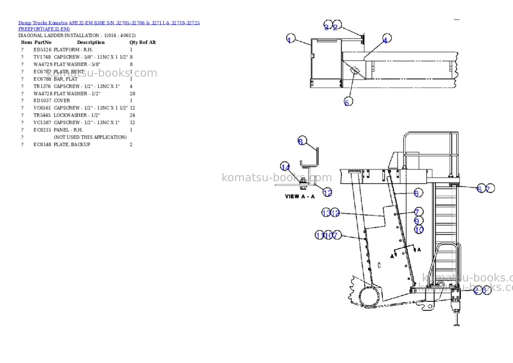 Komatsu afe32-em 830e s/n 32705-32706 & 32711 & 32719-32725 freeport Parts catalog cover Page 7 Komatsu afe32-em 830e s/n 32705-32706 & 32711 & 32719-32725 freeport Parts catalog cover Page 7