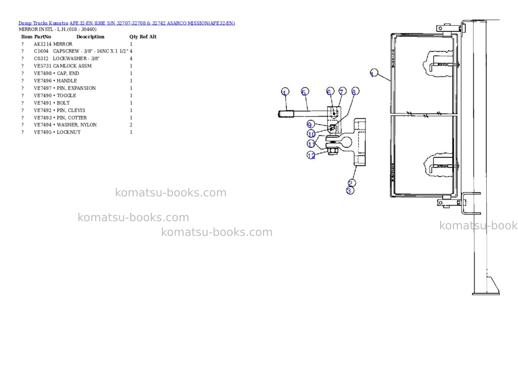 Komatsu afe32-en 830e s/n 32707-32708 & 32742 asarco mission Parts catalog cover Page 9 Komatsu afe32-en 830e s/n 32707-32708 & 32742 asarco mission Parts catalog cover Page 9