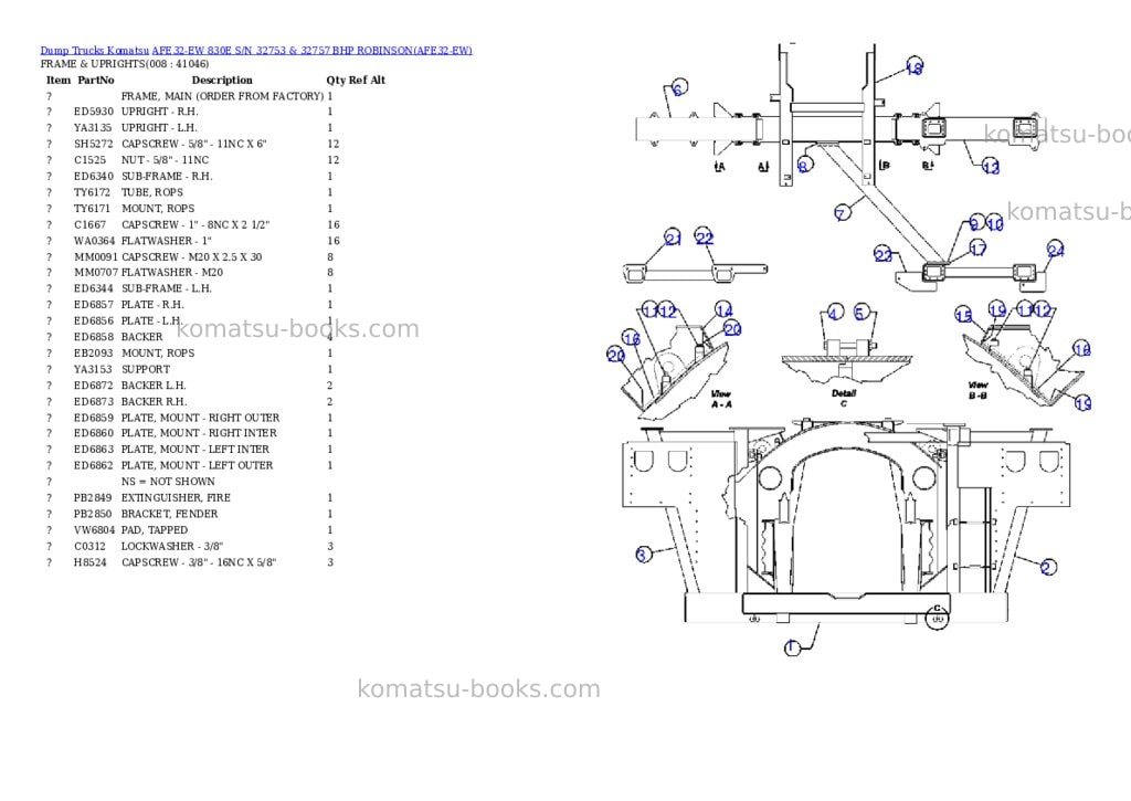 Komatsu afe32-ew 830e s/n 32753 & 32757 bhp robinson Parts catalog cover Page 4
