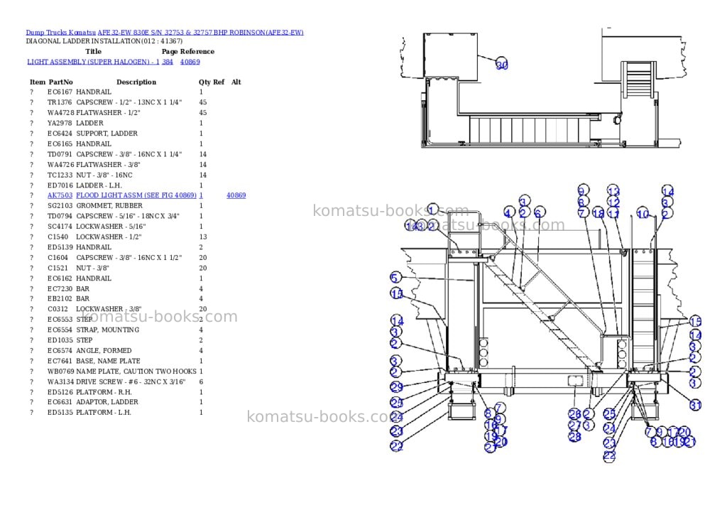 Komatsu afe32-ew 830e s/n 32753 & 32757 bhp robinson Parts catalog cover Page 6