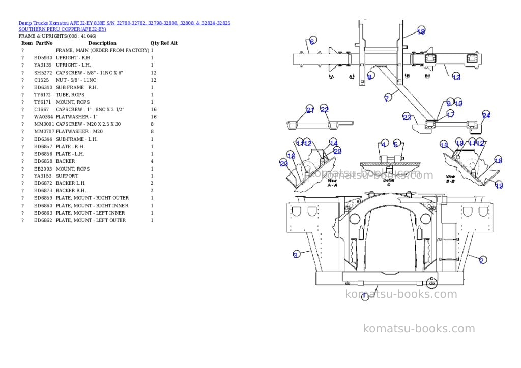 Komatsu afe32-ey 830e s/n 32780-32782, 32798-32800, 32808, & 32824-32825 southern peru copper Parts catalog cover