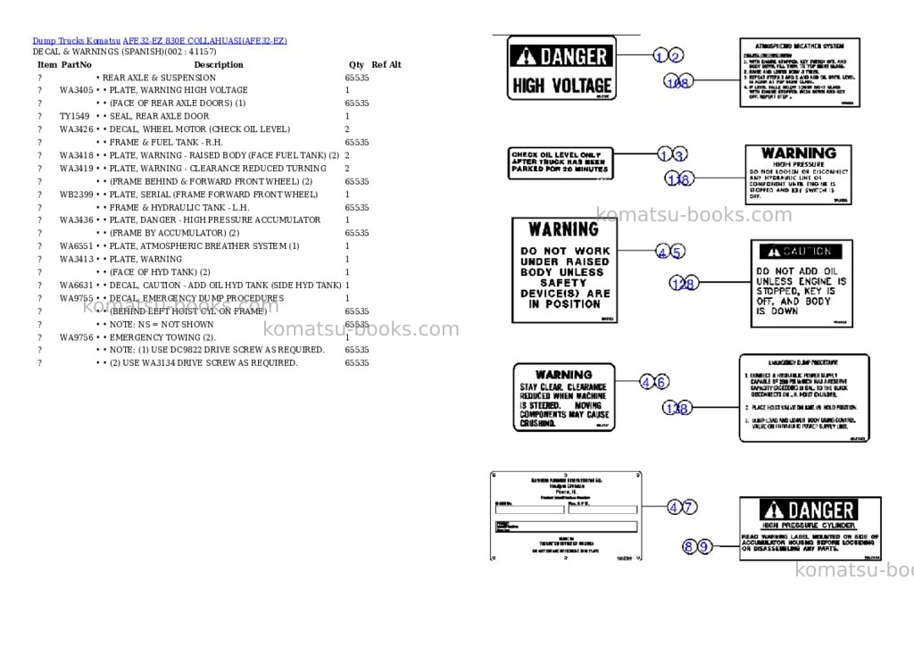 Komatsu afe32-ez 830e collahuasi Parts catalog cover
