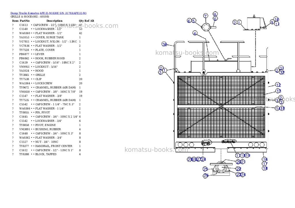 Komatsu afe32-m 830e s/n 31793 Parts catalog cover