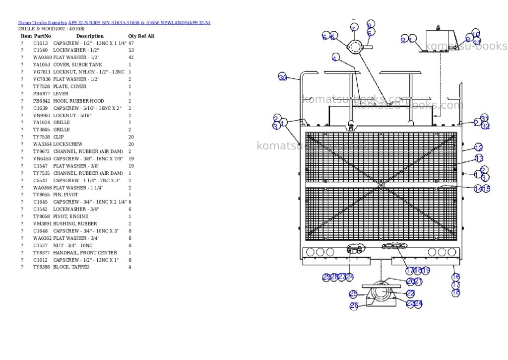 Komatsu afe32-n 830e s/n 31633-31636 & 31650 newlands Parts catalog cover Komatsu afe32-n 830e s/n 31633-31636 & 31650 newlands Parts catalog cover