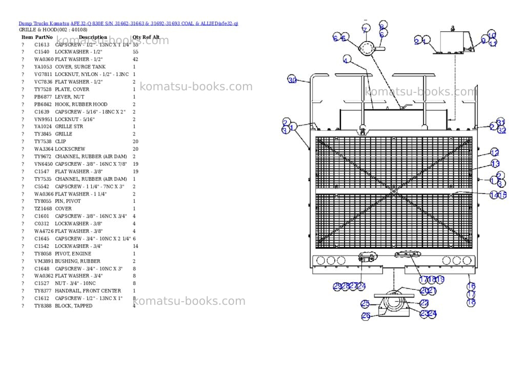 Komatsu afe32-q 830e s/n 31662-31663 & 31692-31693 coal & allied Parts catalog cover