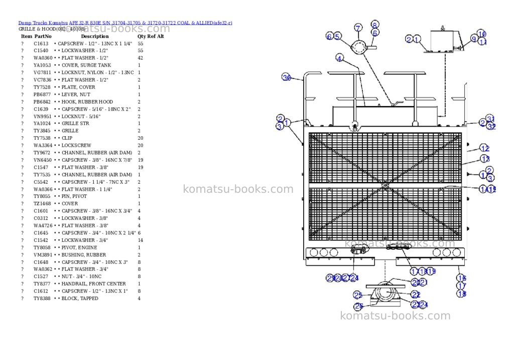 Komatsu afe32-r 830e s/n 31704-31705 & 31720-31722 coal & allied Parts catalog cover Komatsu afe32-r 830e s/n 31704-31705 & 31720-31722 coal & allied Parts catalog cover