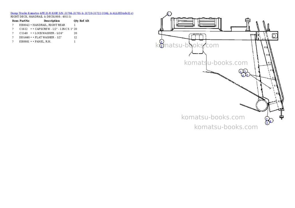 Komatsu afe32-r 830e s/n 31704-31705 & 31720-31722 coal & allied Parts catalog cover Page 4 Komatsu afe32-r 830e s/n 31704-31705 & 31720-31722 coal & allied Parts catalog cover Page 4