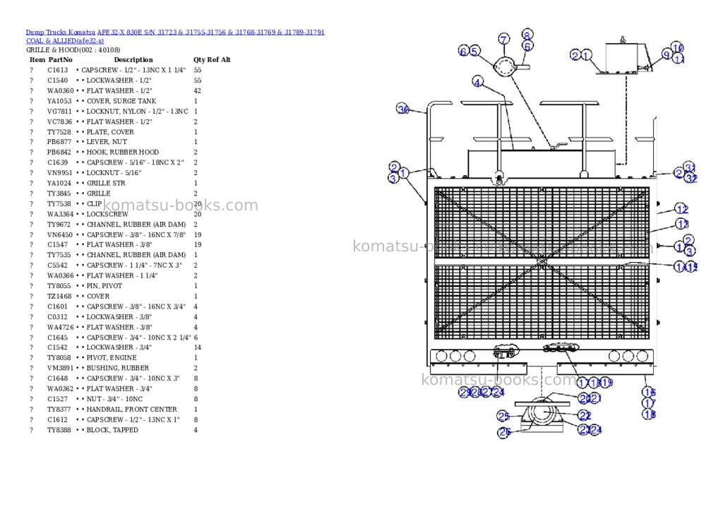 Komatsu afe32-x 830e s/n 31723 & 31755-31756 & 31768-31769 & 31789-31791 coal & allied Parts catalog cover