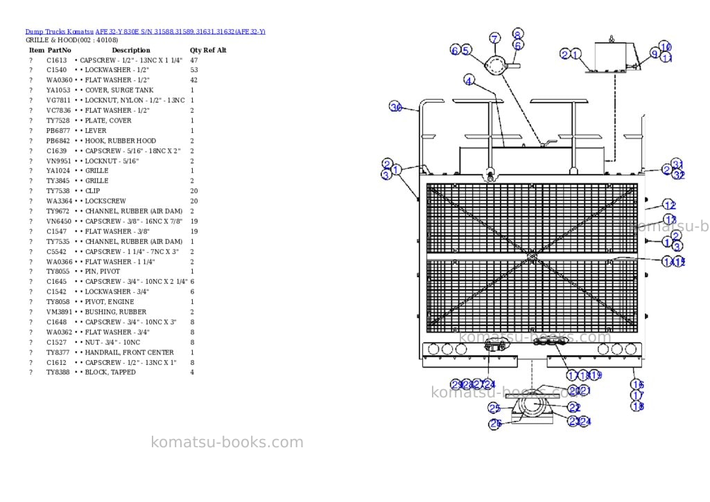 Komatsu afe32-y 830e s/n 31588,31589,31631,31632 Parts catalog cover Komatsu afe32-y 830e s/n 31588,31589,31631,31632 Parts catalog cover