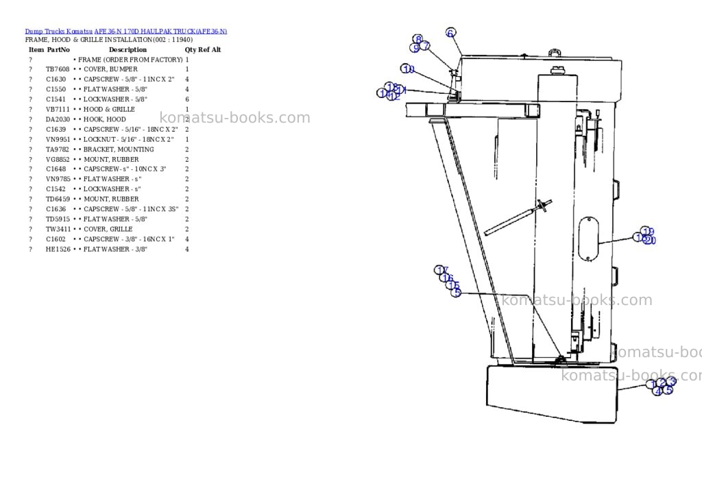 Komatsu afe36-n 170d haulpak truck Parts catalog cover Komatsu afe36-n 170d haulpak truck Parts catalog cover