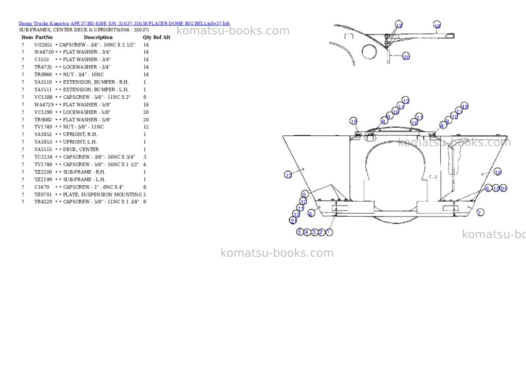 Komatsu afe37-bd 630e s/n 31637-31638 placer dome big bell Parts catalog cover Komatsu afe37-bd 630e s/n 31637-31638 placer dome big bell Parts catalog cover
