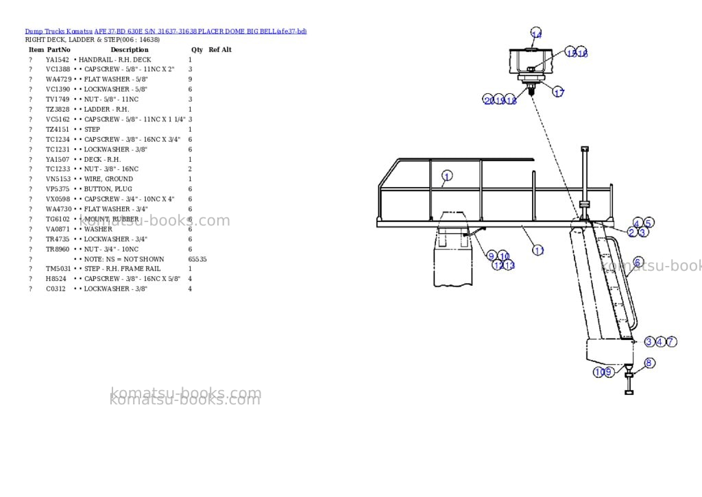 Komatsu afe37-bd 630e s/n 31637-31638 placer dome big bell Parts catalog cover Page 2 Komatsu afe37-bd 630e s/n 31637-31638 placer dome big bell Parts catalog cover Page 2