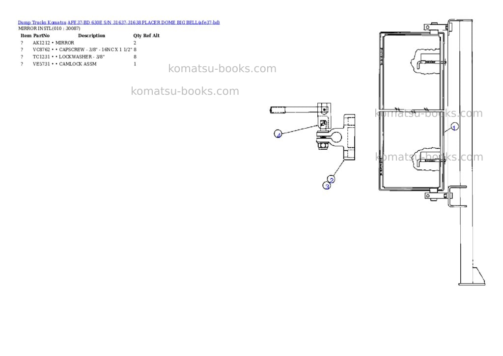 Komatsu afe37-bd 630e s/n 31637-31638 placer dome big bell Parts catalog cover Page 4 Komatsu afe37-bd 630e s/n 31637-31638 placer dome big bell Parts catalog cover Page 4