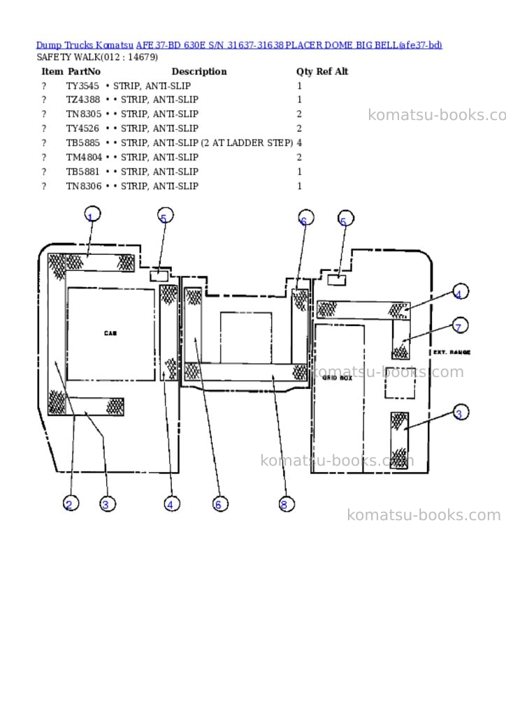 Komatsu afe37-bd 630e s/n 31637-31638 placer dome big bell Parts catalog cover Page 5 Komatsu afe37-bd 630e s/n 31637-31638 placer dome big bell Parts catalog cover Page 5